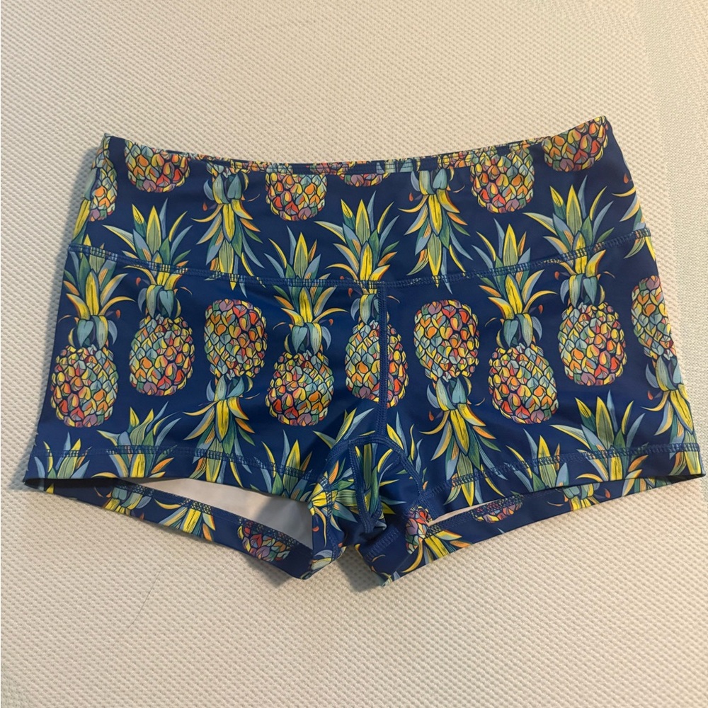 Feed Me Fight Me Blue Pineapple Print Women's Athletic Shorts